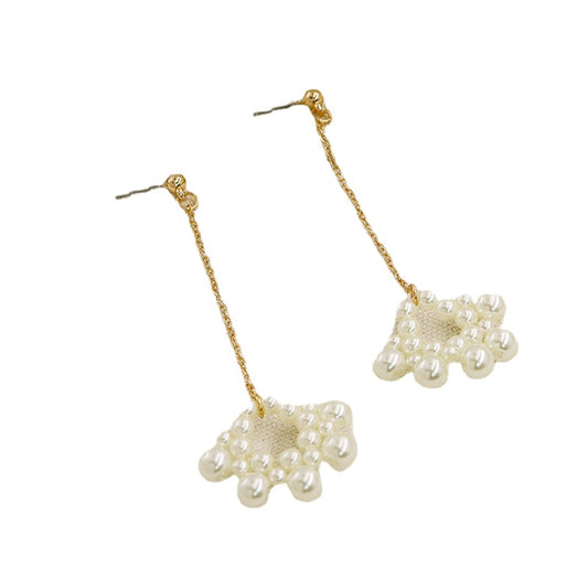 Pearl Braided Flower Pendant Earrings with Cross-border Charm