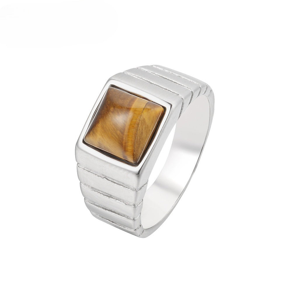 Planderful Titanium Steel Ring For Men Unisex Bold Protection Statement Brown Stone Everyday Genie