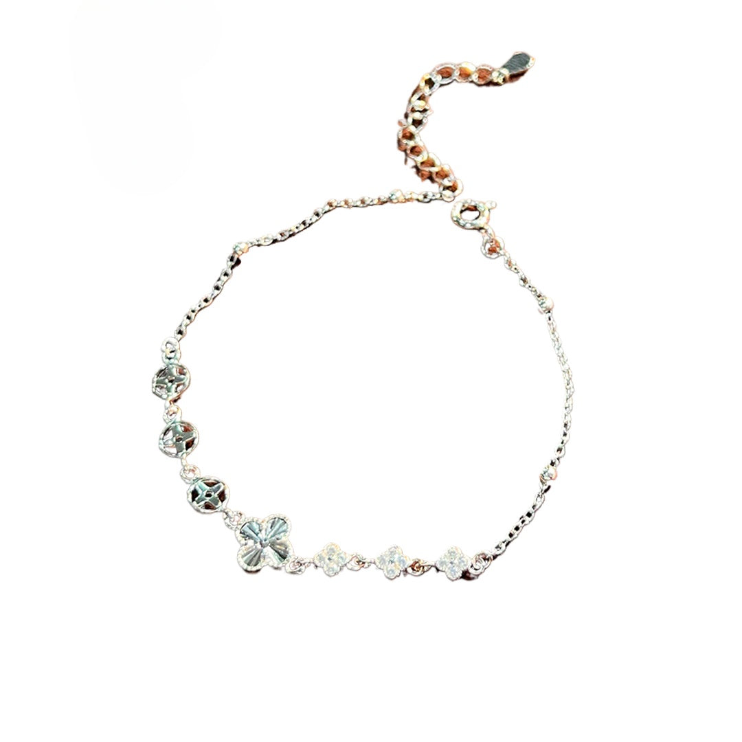 Planderful Everyday Genie S925 Sterling Silver Lucky Flower Four-Leaf Clover Bracelet Women's Double-Sided Car Flower Fashion Versatile Jewelry