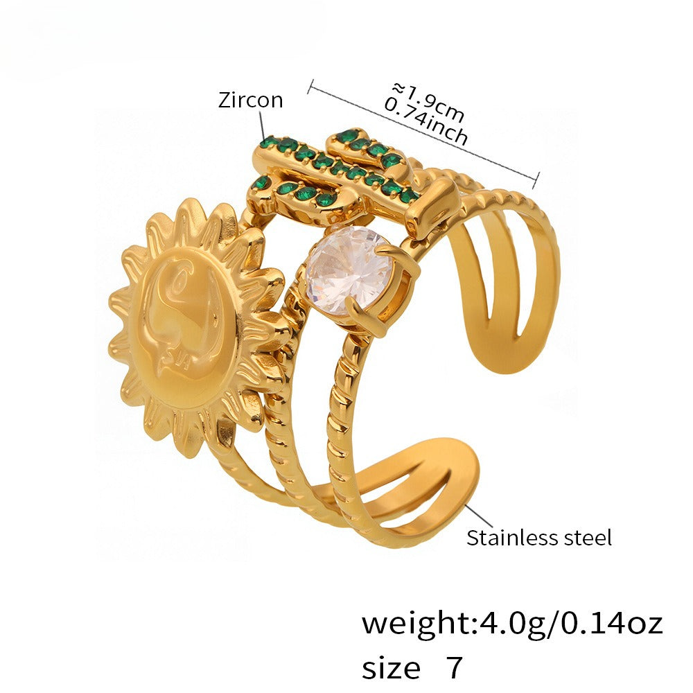 Planderful Cactus Zircon Ring For Women Trendy Sparkle