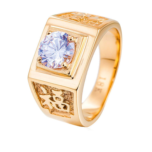 Elegant Men's Gold Titanium Steel Wedding Ring with Zircon Embellishments