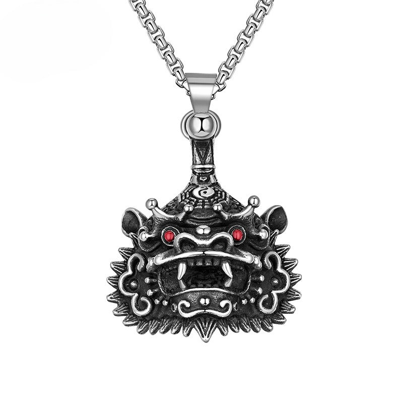 Steel Necklace - Vintage Lion Head Pendant