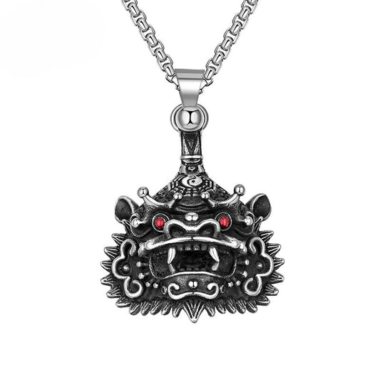 Steel Necklace - Vintage Lion Head Pendant