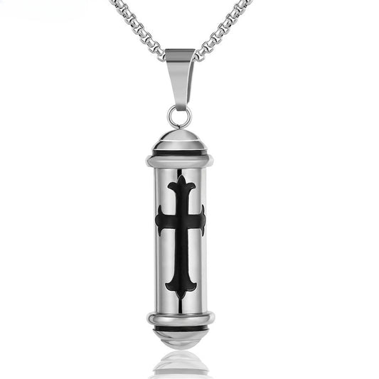 Cylinder Talismans Cross Titanium Steel  Necklace for Men