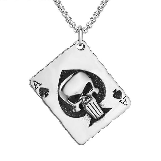 Halloween Poker Spades A Skull Titanium Steel Necklace for Men
