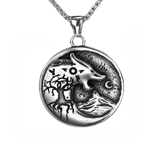 Personalized Niche Nordic Viking Wind Wolf Compass Pendant
