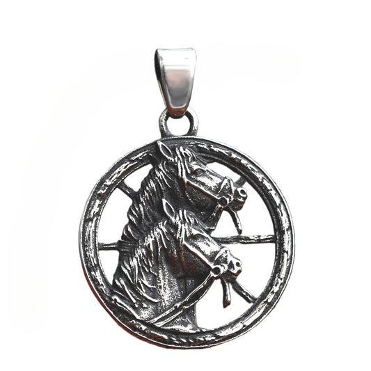 Retro Titanium Steel Zodiac Horse Pendant Jewelry for Men - Cross-Border Wholesale Round Tag
