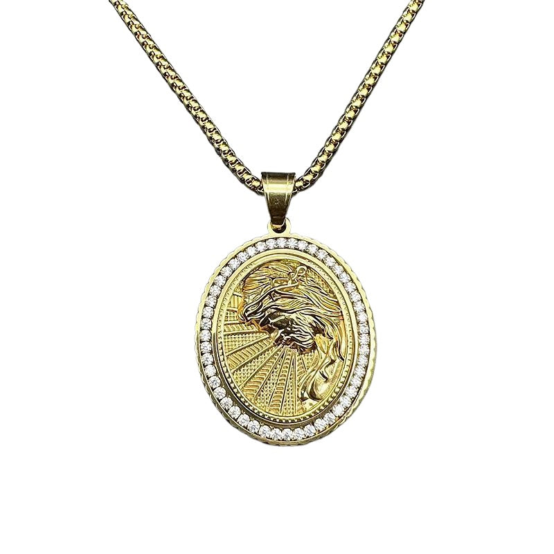 Steel Necklace – Statement Religious Figure Pendant