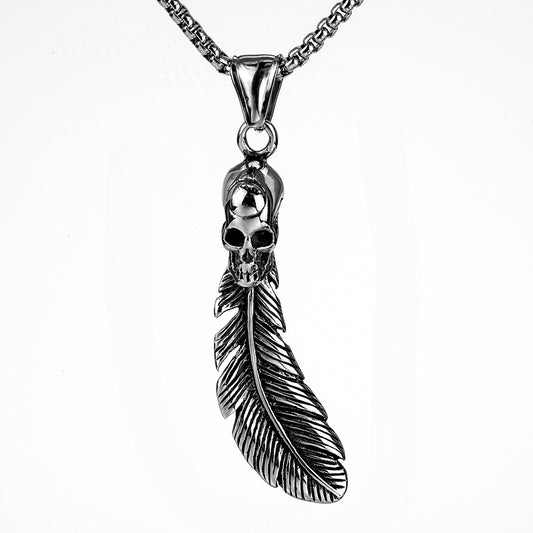 316 Stainless Steel Men's Jewelry Wholesale Skull Feather Pendant