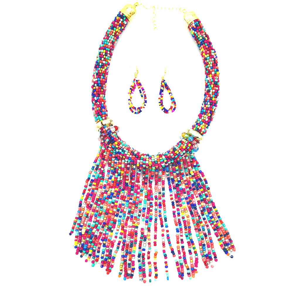 Exotic Pearl and Bead Statement Necklace Set with Sweater Chain