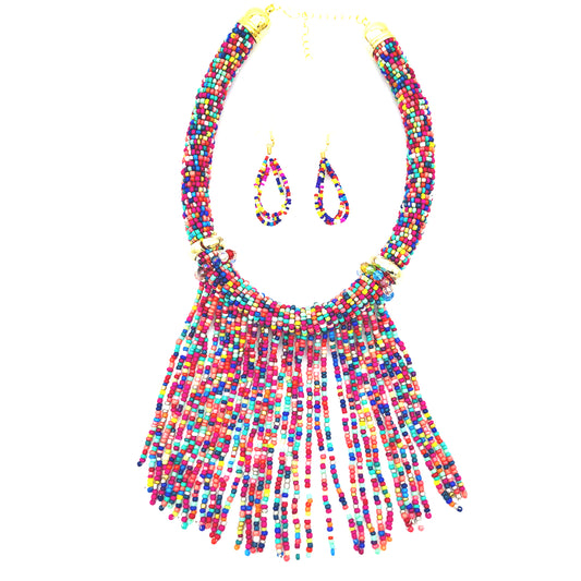 Exotic Pearl and Bead Statement Necklace Set with Sweater Chain