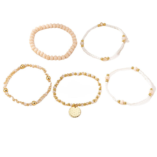 Planderful Vienna Verve 5-Piece Bohemian Bracelet Set – Stylish Woven Glass Beads