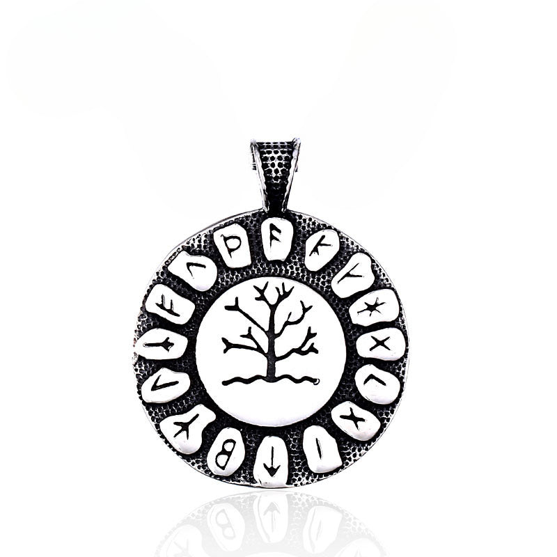 Titanium Steel Viking Rune Pendant Necklace for Men - Retro Tree of Life Design