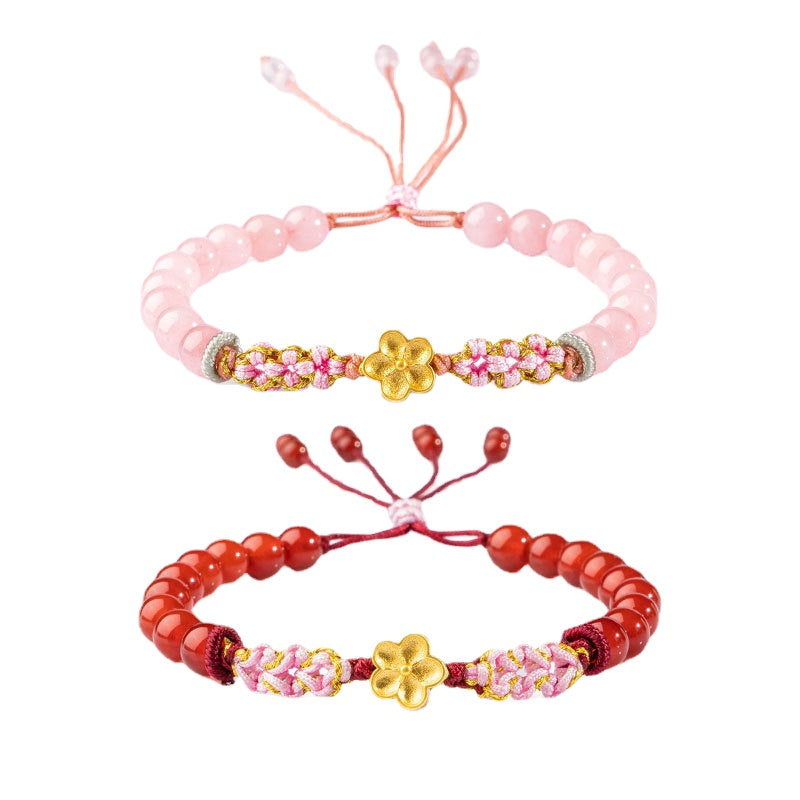 Fortune's Favor Pink Quartz and Red Agate Handwoven Bracelet