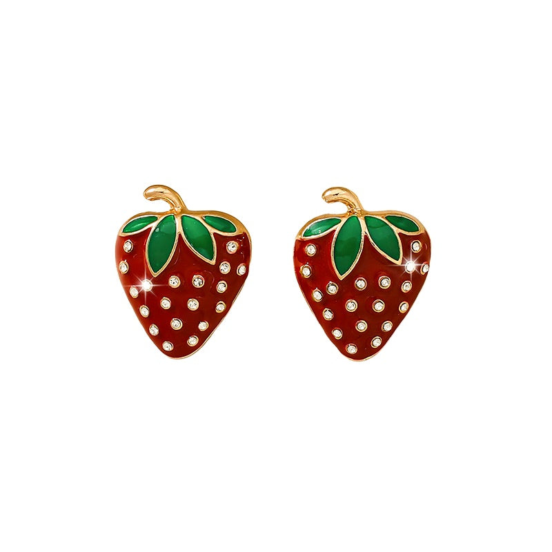 Planderful Vienna Verve Earrings – Exquisite Flash Zircon Strawberry Design