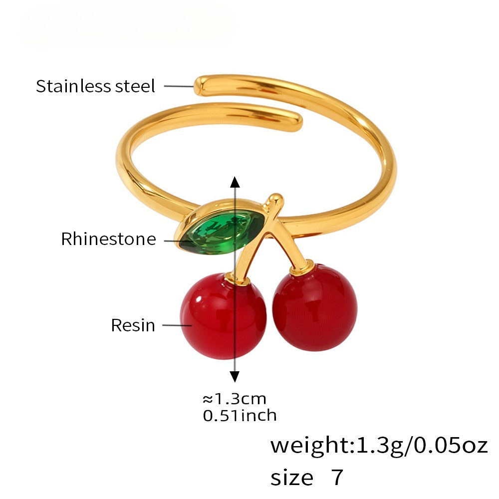 Planderful Cherry Rhinestone Open Index Ring 18K Gold Women