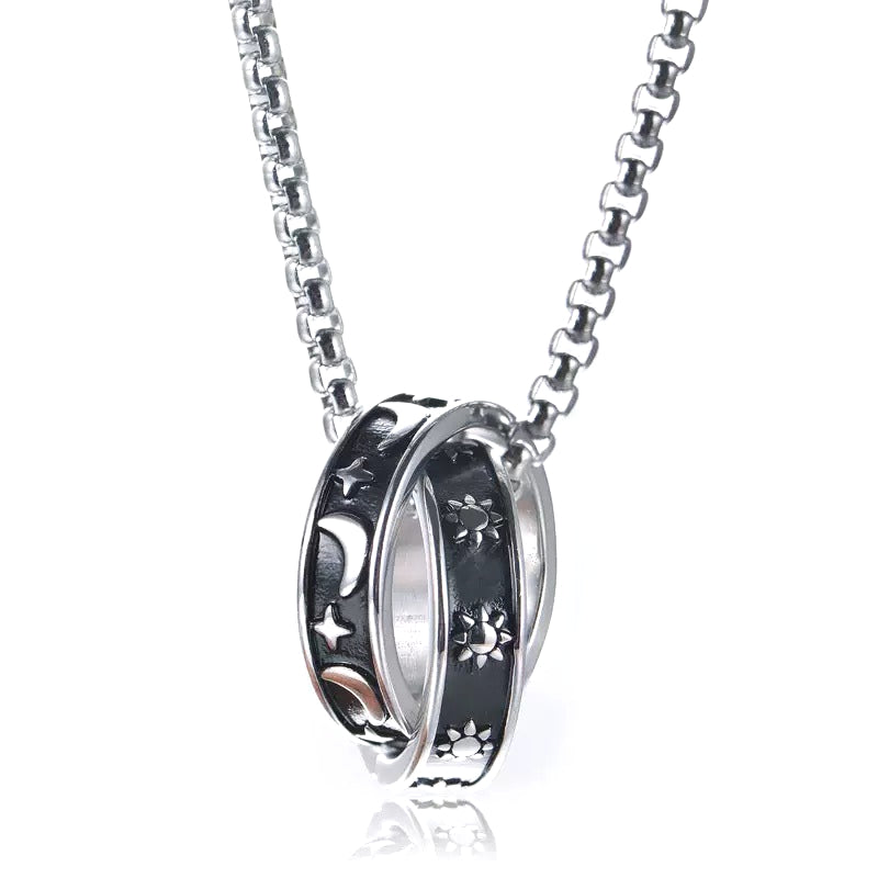 Titanium steel sun, moon and stars pendant, men's ins niche design trend, hip-hop versatile light luxury niche pendant for boyfriend