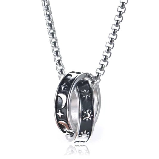 Titanium steel sun, moon and stars pendant, men's ins niche design trend, hip-hop versatile light luxury niche pendant for boyfriend