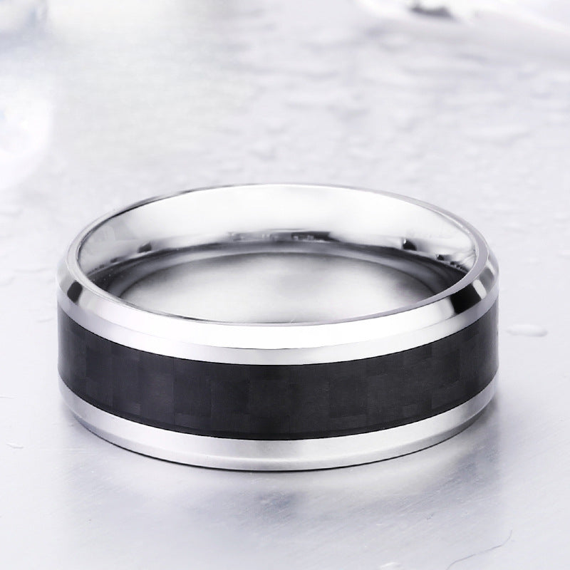 Unisex Personality Carbon Fiber Inlaid Titanium Steel Ring for Everyday Wear