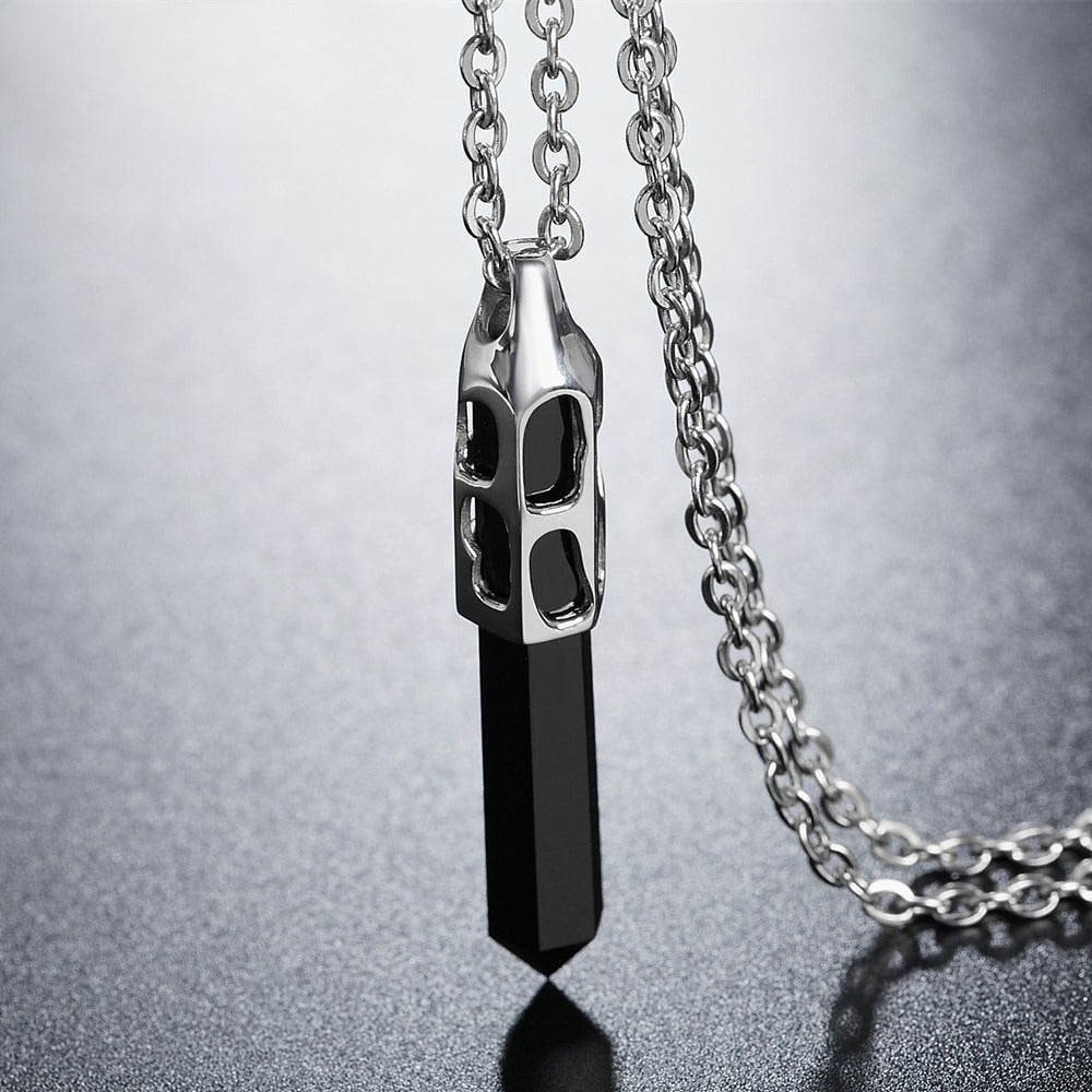 Titanium Steel Pendant Necklace For Men Personalized Hexagonal Prism Gem Sword Design With Statement Style Planderful