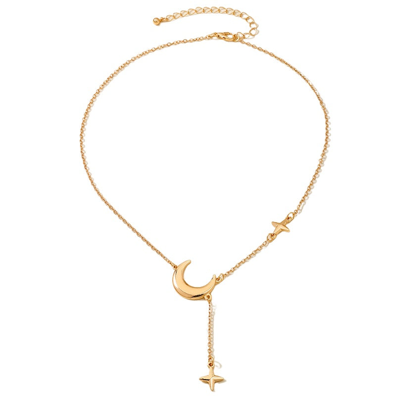 Planderful Vienna Verve Necklace – Chic Metal Gold Moon Star Design
