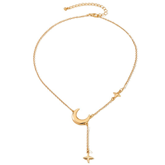 Planderful Vienna Verve Necklace – Chic Metal Gold Moon Star Design