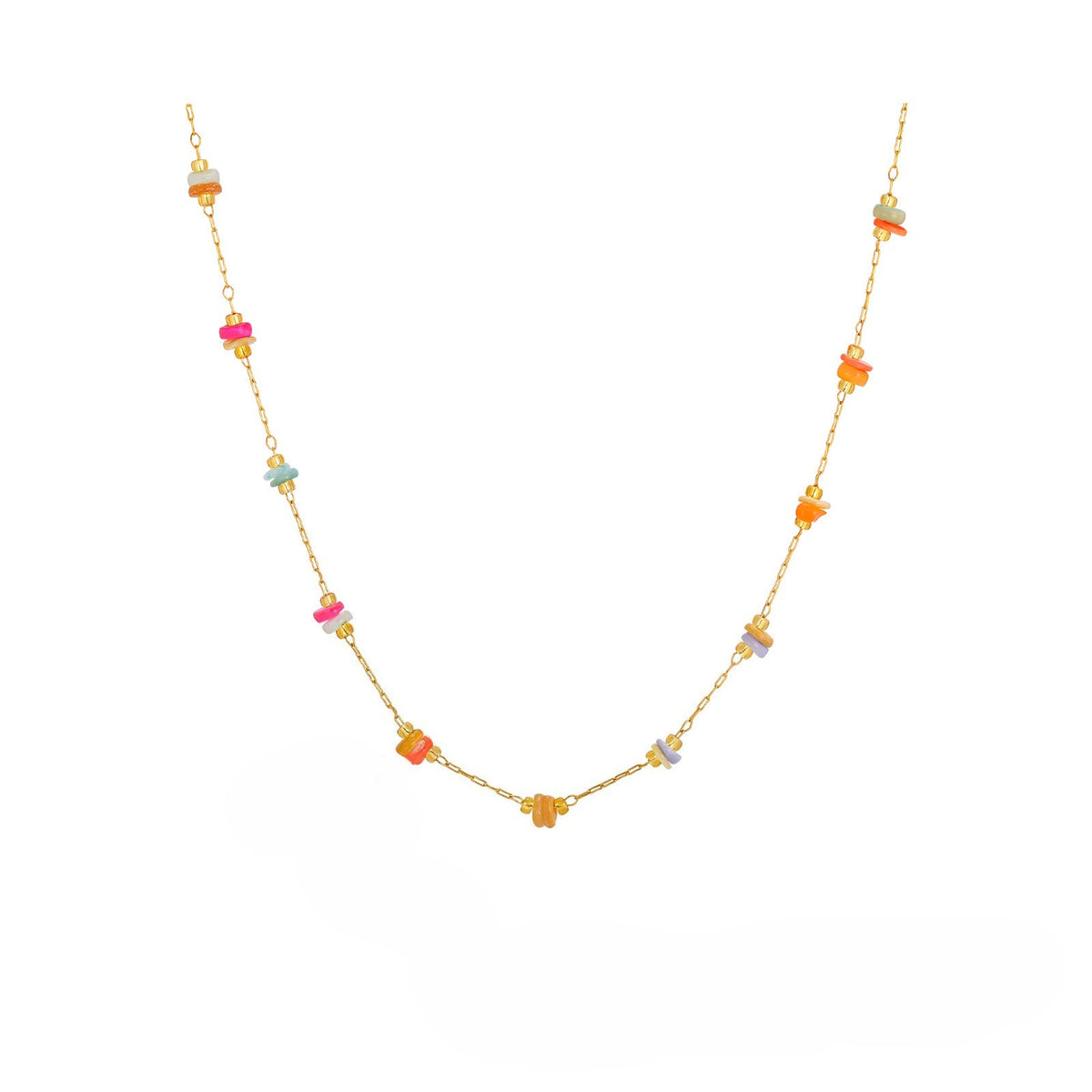 Stainless Steel Summer Seaside Vacation Wind Small Fresh Ocean Wind Colored Stone Necklace