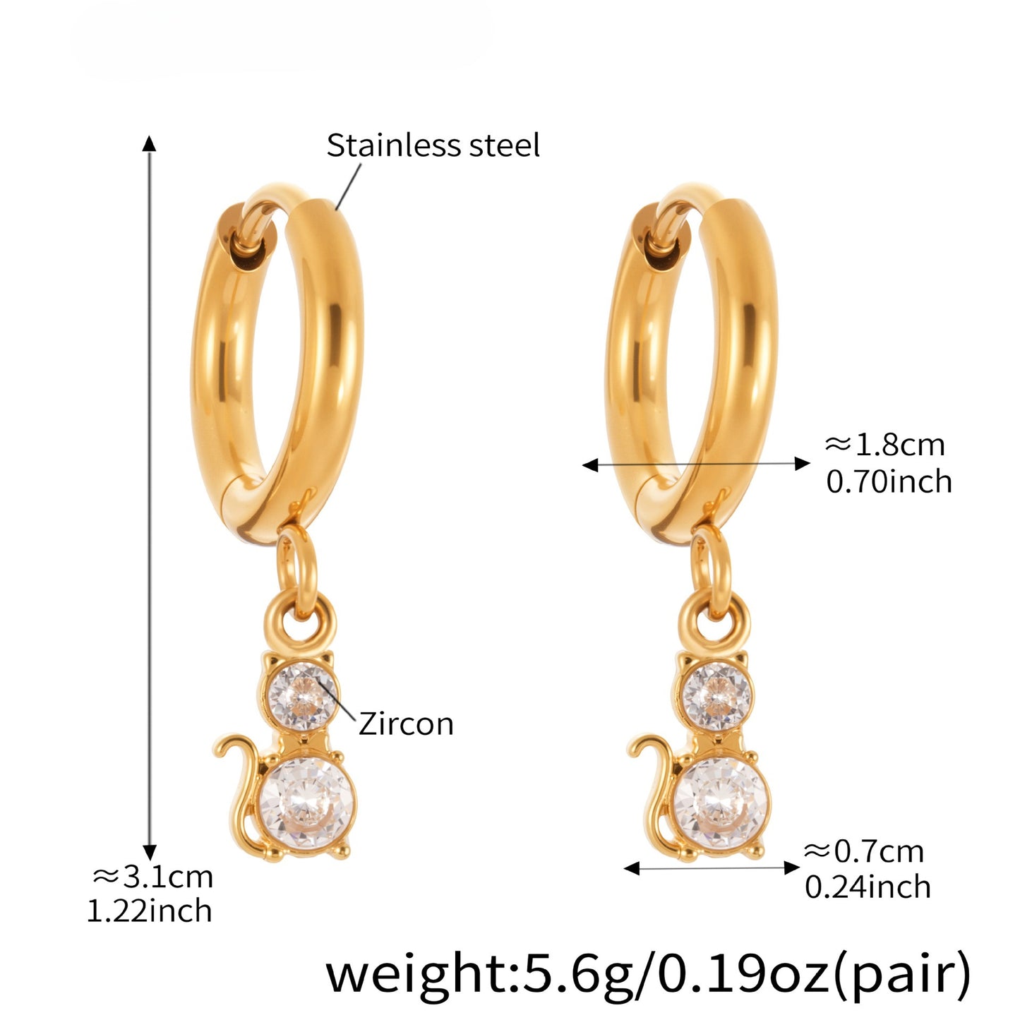 Planderful Zircon Kitten Pendant Earrings for Cat Lovers