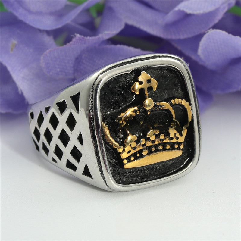 Titanium Steel Crown Ring for Men - Retro Trendy Accessories from Planderful Collection