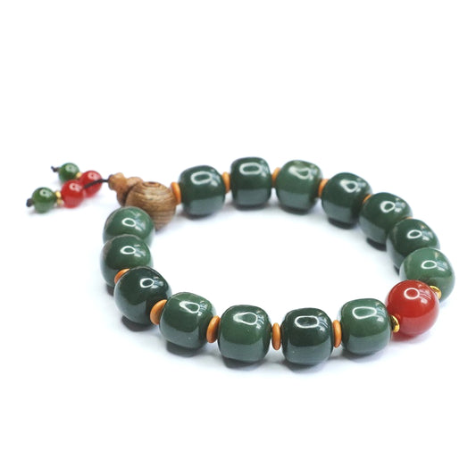 Dark Taqing Hetian Jade Agate Buddha Bead Bracelet