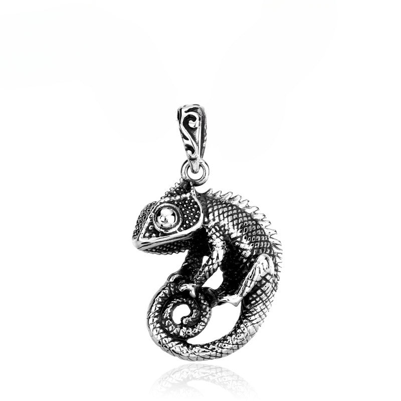 Custom Retro Stainless Steel Animal Pendant Necklace for Men - Titanium Steel Lizard Design