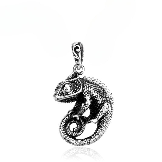 Custom Retro Stainless Steel Animal Pendant Necklace for Men - Titanium Steel Lizard Design