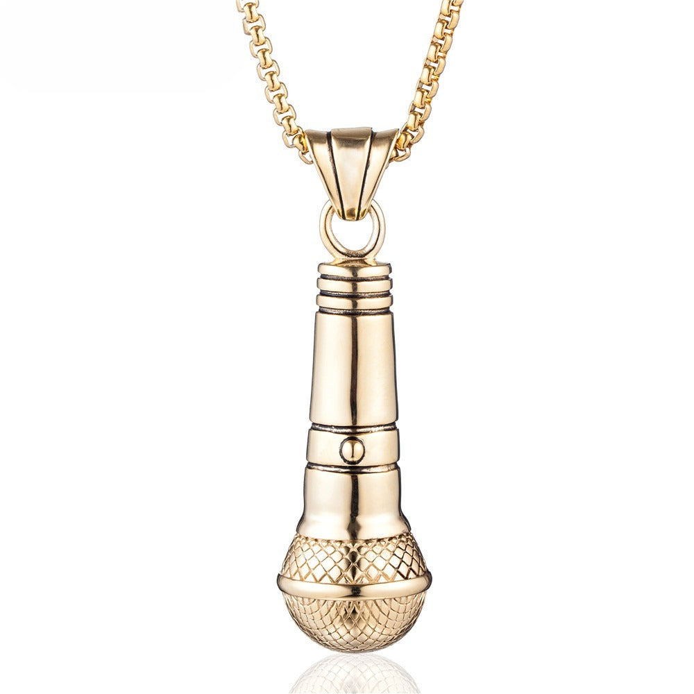 Planderful Microphone Pendant Necklace For Men And Women Unisex Stainless Steel Durable Punk Statement Jewelry
