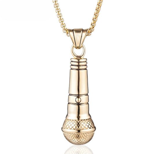 Planderful Microphone Pendant Necklace For Men And Women Unisex Stainless Steel Durable Punk Statement Jewelry