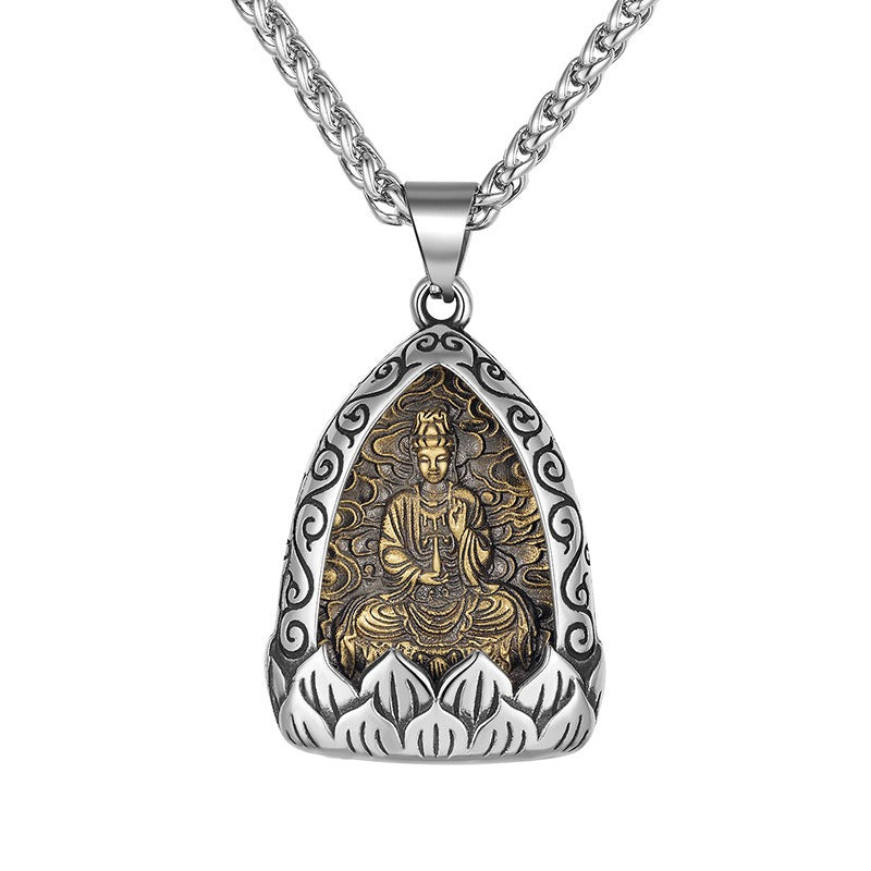 Steel Necklace – Vintage Buddha Pendant for Boyfriend