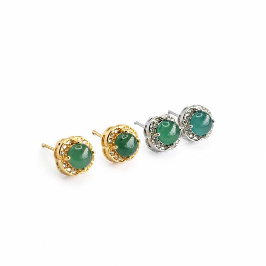 Blue-Water Jadeite Clover Stud Earrings