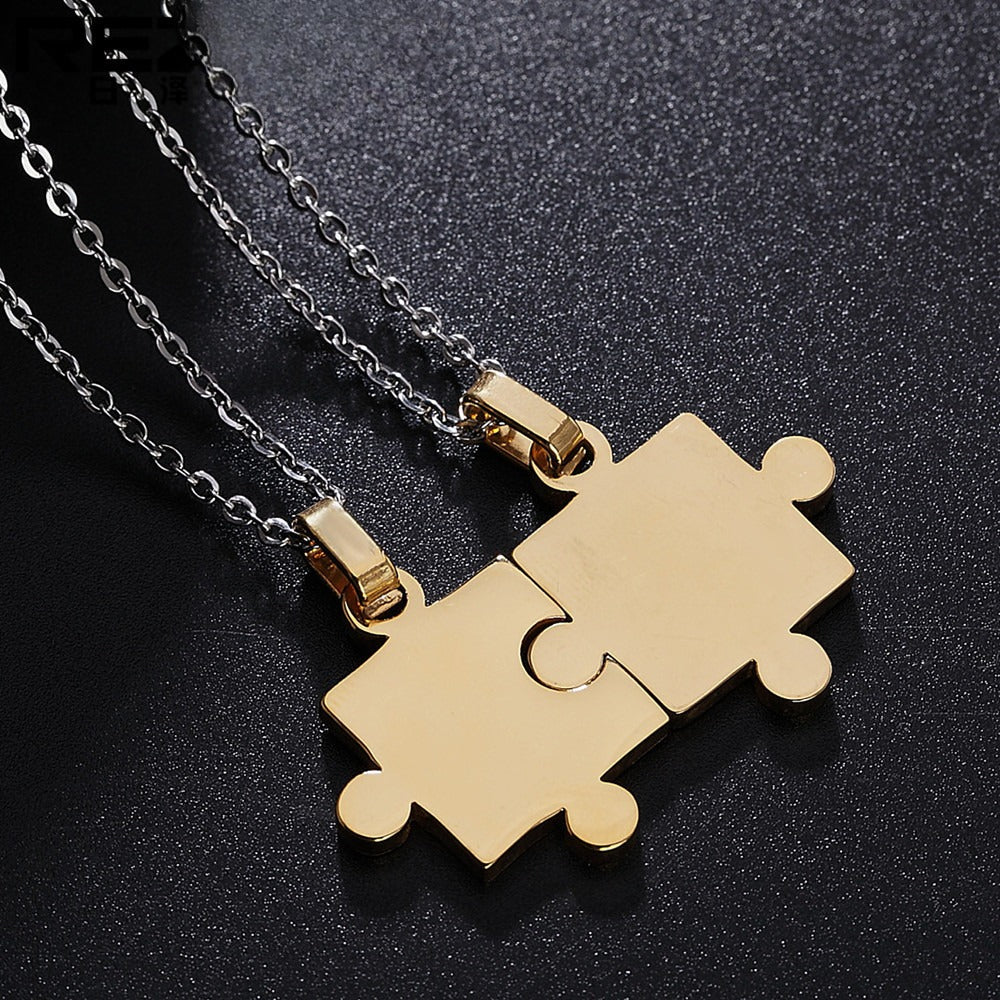 Planderful Titanium Steel Puzzle Couple Necklace Unisex Pendant Protection Statement Gift