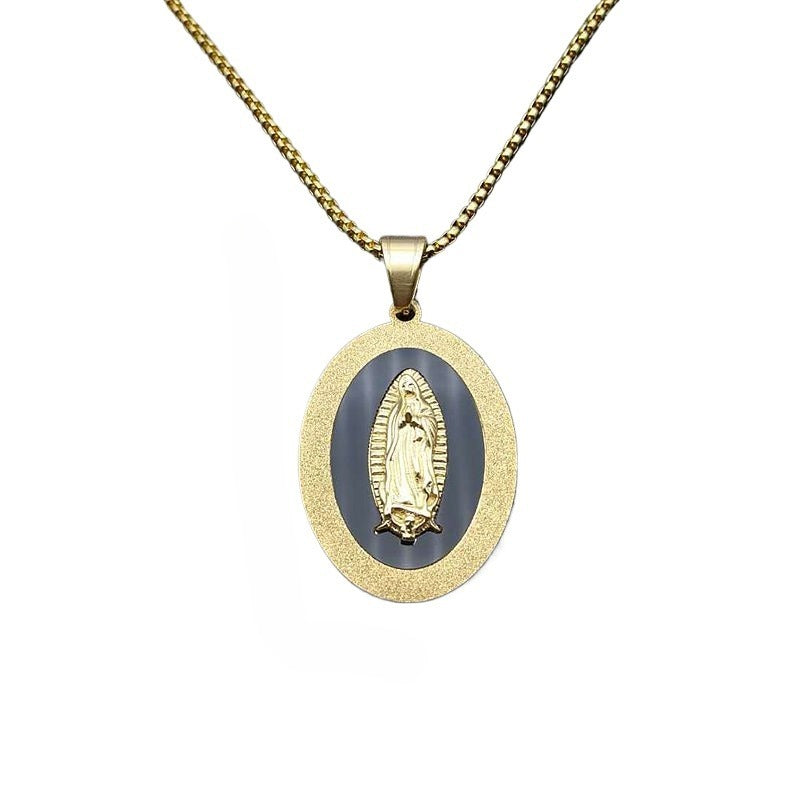 Planderful Everyday Genie Hip Hop Jewelry Stainless Steel Sand Pressed Oval Pendant Necklace For Streetwear Fans