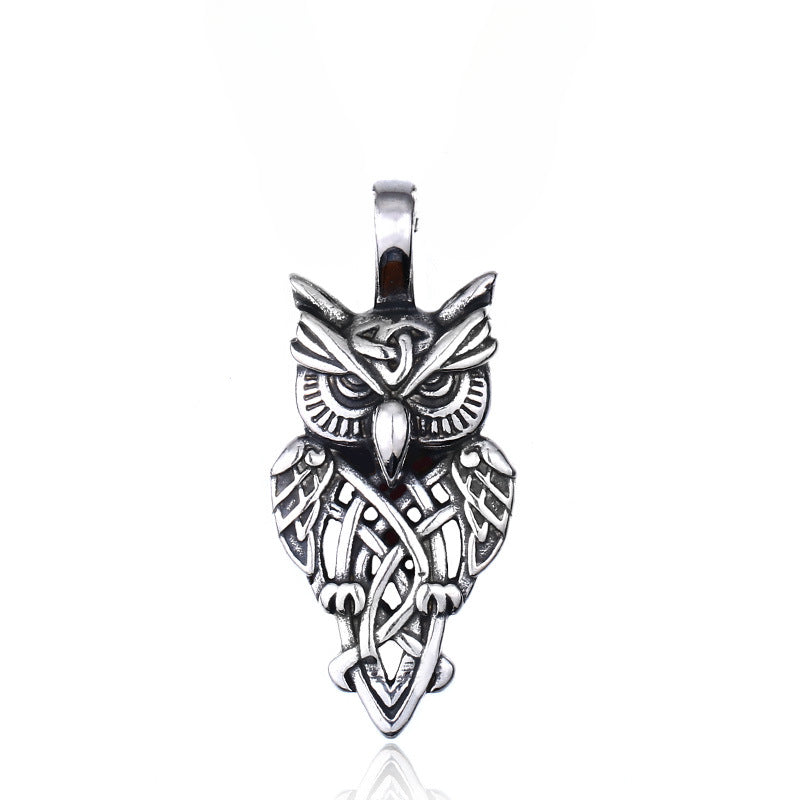 Planderful Everyday Genie Viking Owl Pendant Necklace in Titanium Steel for Men