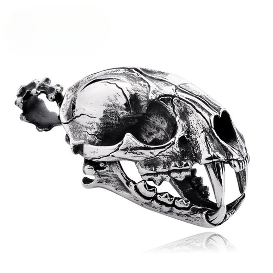 Titanium Steel Saber-Toothed Tiger Skull Pendant with Movable Teeth for Men