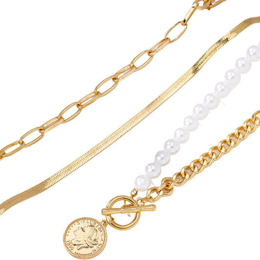 Planderful Vienna Verve Necklace – Fashionable Retro Pearl Metal Chains