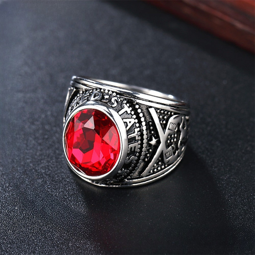 Planderful Titanium Steel Ring For Men Unisex Punk Zircon Durable Military Navy Design Protection