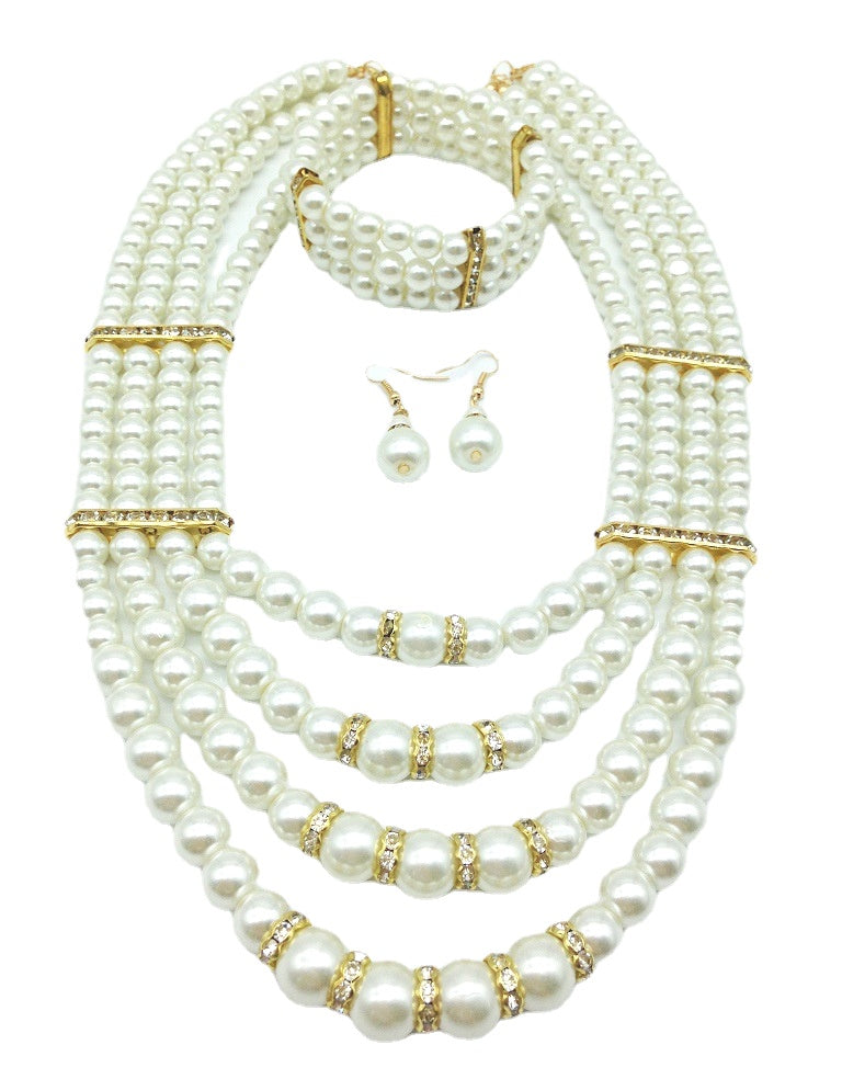 Exaggerated Pearl and Crystal Layered Jewelry Set