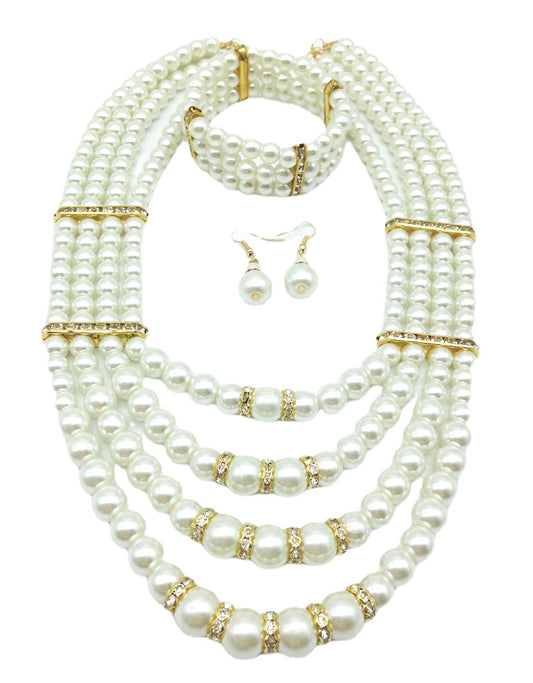 Exaggerated Pearl and Crystal Layered Jewelry Set