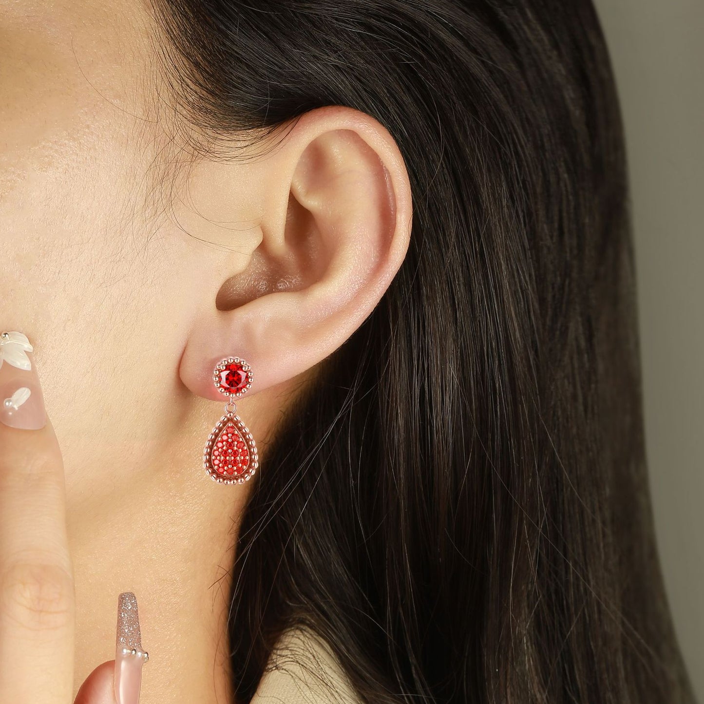 Water Droplet Pendant Round Red Garnet Sterling Silver Drop Earrings