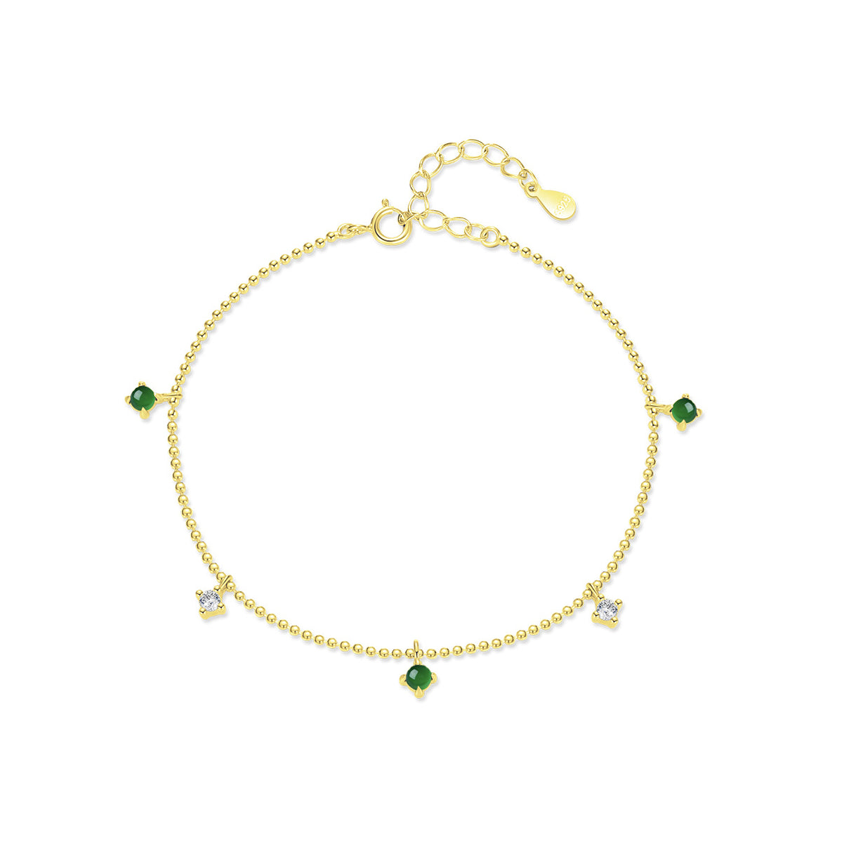 Elegant Sterling Silver Bracelet with Emerald Zircon Accent