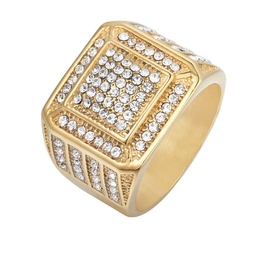 Elegant Zircon-Enriched Men's Titanium Ring - Wholesale Fashion Jewelry
