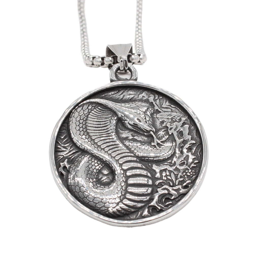 Planderful Cobra Pendant Necklace Titanium Steel Unisex Retro Style Statement Jewelry For Men And Women