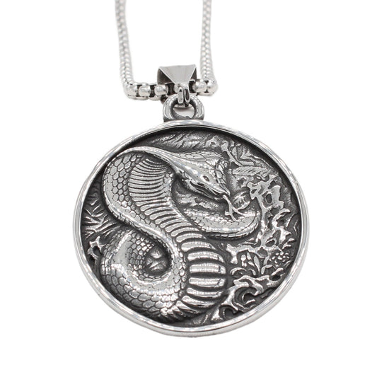 Planderful Cobra Pendant Necklace Titanium Steel Unisex Retro Style Statement Jewelry For Men And Women