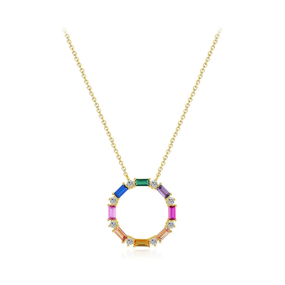 Women's Sterling Silver Round Zircon Necklace with Hollow Joker Design